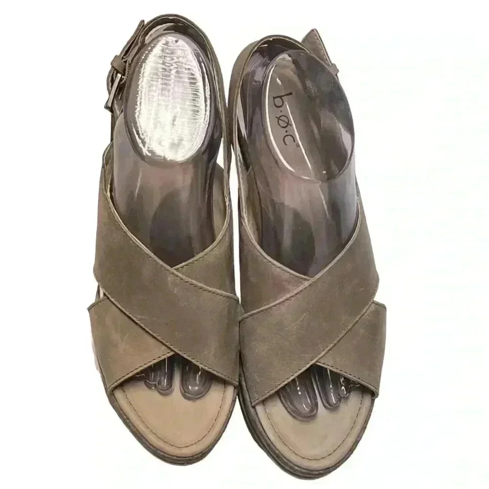 B.O.C. GREY WEDGE WOMEN’S SLINGBACK SANDALS•SIZE 9•GENUINE LEATHER•